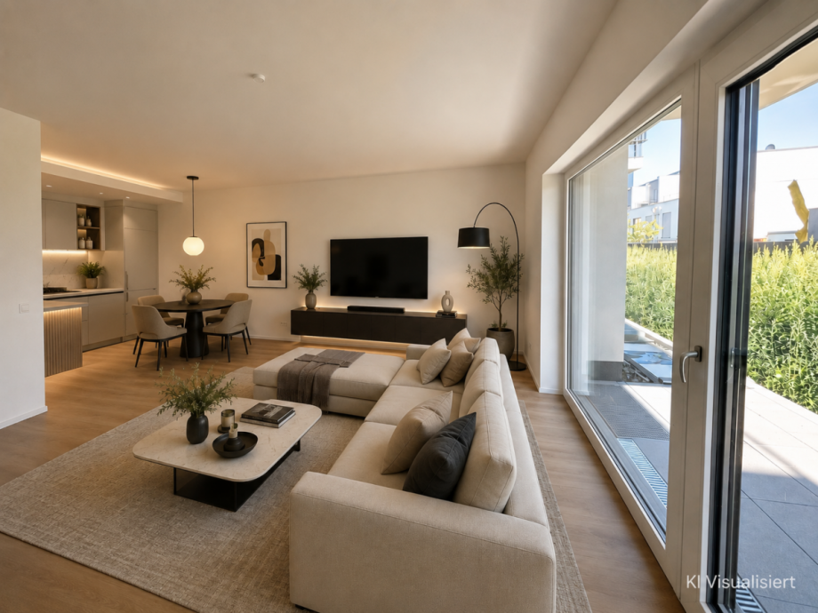 Wohn- / Esszimmer mit offener K�che - visualisiert Etagenwohnung Hennef
