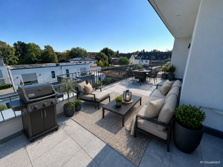 Dachterrasse - visualisiert Hennef - Zentrum Penthousewohnung Neubauquartier Zur alten G�rtnerei - moderne Penthousewohnung mit Aufzug und Dachterrasse