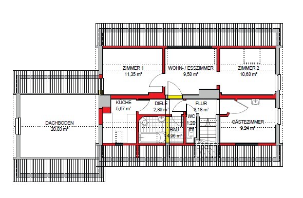 Grundriss Dachgeschoss Zweifamilienhaus Hennef
